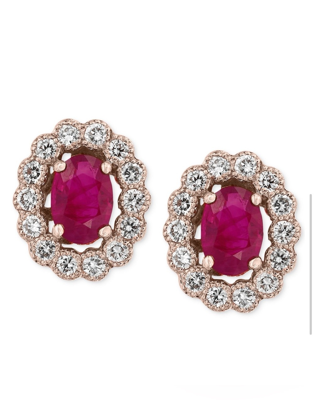 Effy Rose Gold Ruby and Diamond Halo Earrings